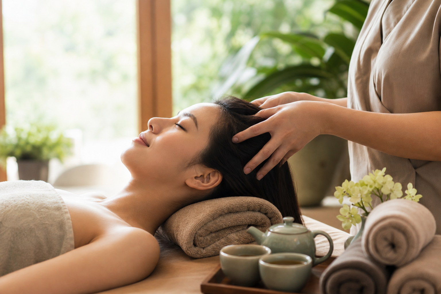 Massage da đầu thư giãn tại spa