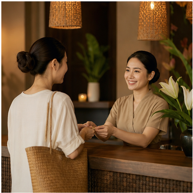 Khách được chào đón tại spa