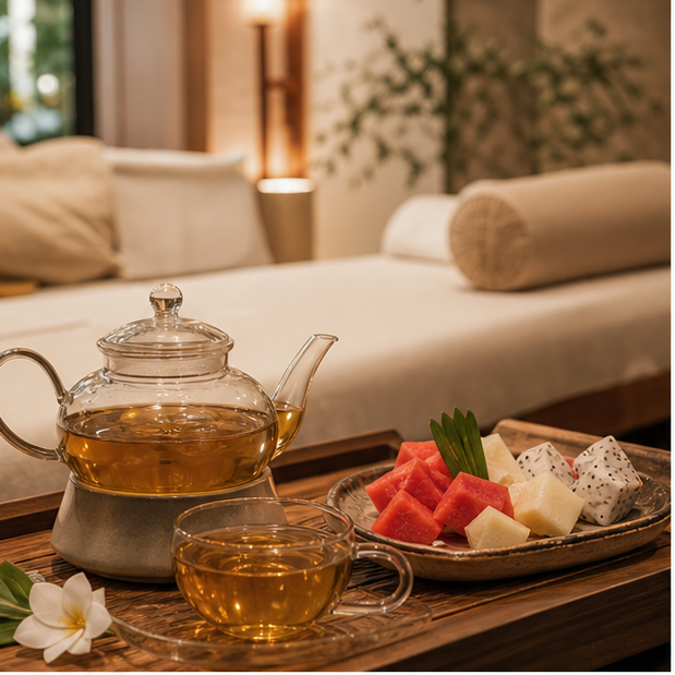 Trà và bữa nhẹ trước lịch massage