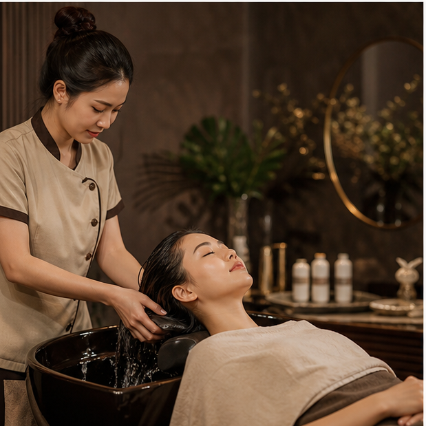 Gội đầu và massage thư giãn tại spa