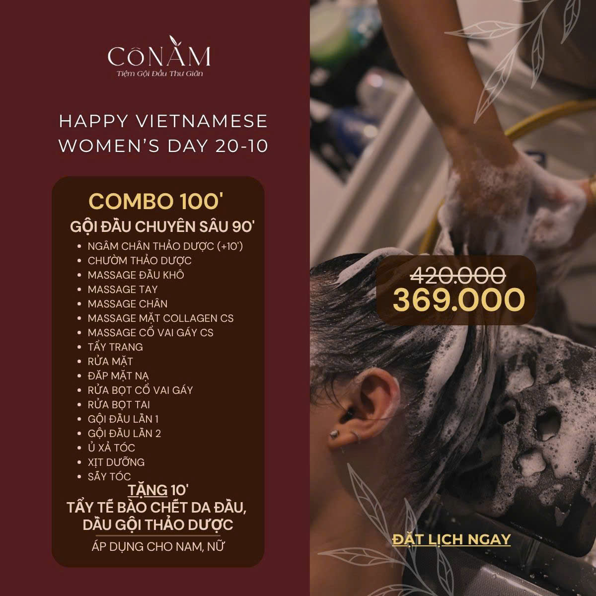 Ưu đãi combo gội đầu chuyên sâu 100 phút – 369.000đ