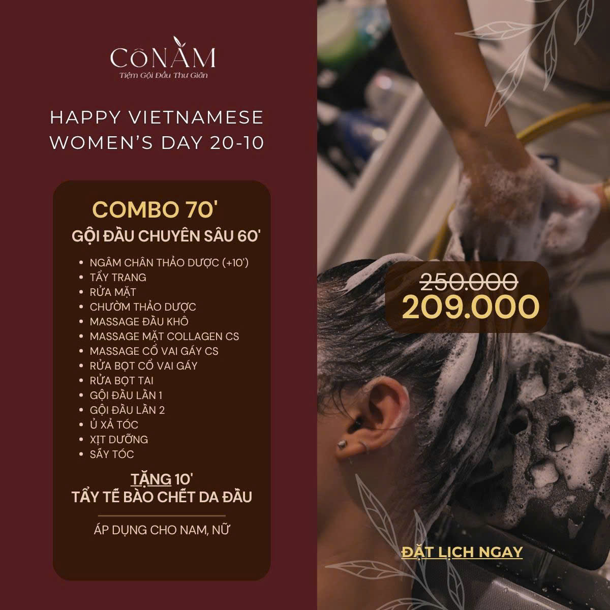 Ưu đãi combo gội đầu chuyên sâu 70 phút – 209.000đ